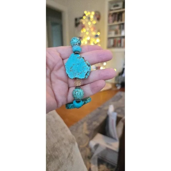 Howlite Slab Bracelet Stretch Faux Turquoise - Picture 2 of 6